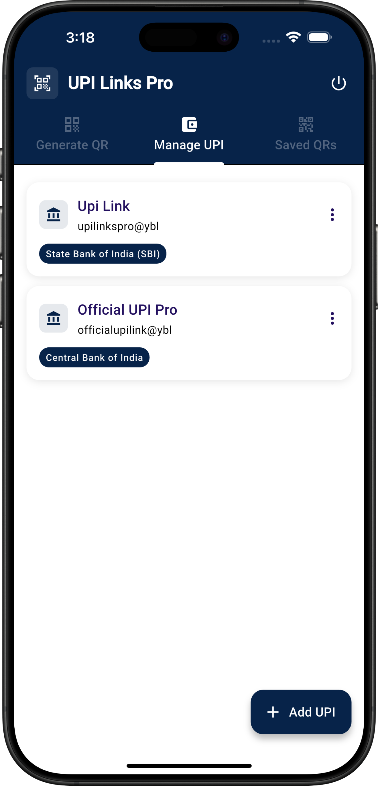 Manage UPI Accounts